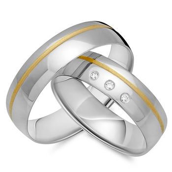 Alianzas 14 quilates oro amarillo-blanco 3 diamantes