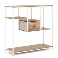 costway mesa consola 100cm con almacenamiento cajon y estanteria 4 niveles estilo industrial para sala y pasillo natural
