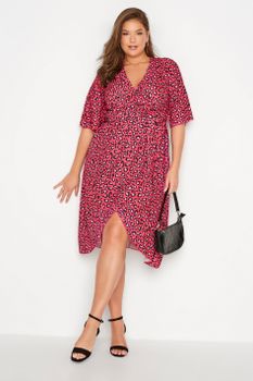 Yours London Vestido Rojo Cruzado De Estampado Leopardo, Mujer Curvy Y Tallas Grandes, Yours London