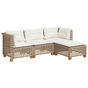 Juego De Sofás Jardín Con Cojines 4 Uds | Juego De Muebles De Jardín Ratán Sintético Beige Cfw5935612