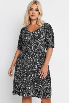 Yours Vestido Mini Negro De Ondas De Flores, Mujer Curvy Y Tallas Grandes, Yours