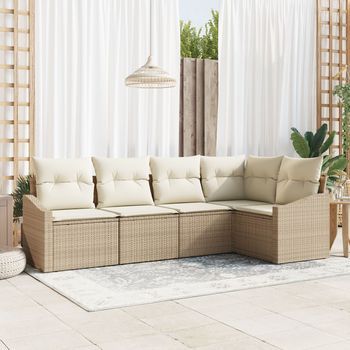 Conjunto De Sofá De Jardín De 5 Piezas Con Cojines Beige Ratán V3079 Unico / Beige