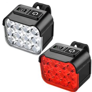 Kit de luz delantera de bicicleta BIKIGHT con tarjeta recargable, pantalla digital, alta luminosidad, 12 LEDs, luz para