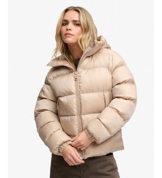 Superdry para mujer. W5012187A Chaqueta Acolchada Brillante con Capucha beige (XS), Casual, Poliéster