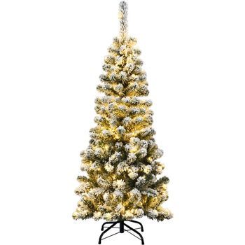 Árbol De Navidad Nevado Con Luces 135cm, Costway Arbol De 150 Luces Led Cálidas 242 Ramas De Pvc