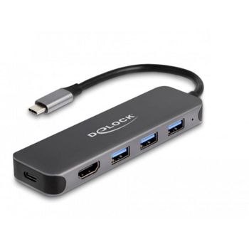 Hub Delock 3 puertos USB 3.2 Gen 1 85 W HDMI 4K 30 Hz PD 3.0 Gris