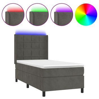 Cama Box Spring Colchón Y Led Terciopelo Gris Oscuro 80x200 Cm Vidaxl