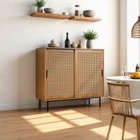 aparador de cocina de madera con puertas de cana