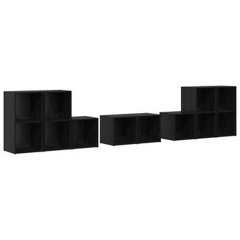 Juego De Muebles De Tv 8 Uds | Mueble De Salón | Gabinete De Tv Roble Negro Madera Contrachapada