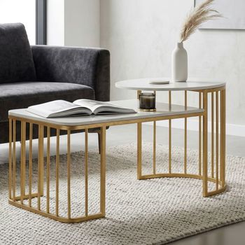 Mesa de centro de metal dorado y mármol cm 90x50x50