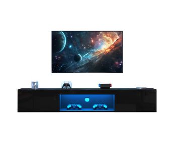Mueble tv de pared 160 cm de panel de partículas con 2 puertas y luz led,negro