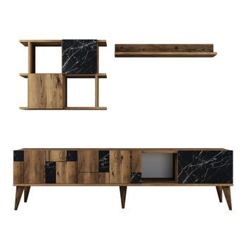 Mueble Tv Con Estante Madrid Negro Nogal