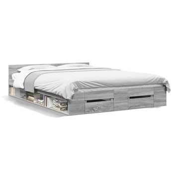 Cama Con Cajones Madera Ingeniería Gris Sonoma 140x190 Cm Vidaxl