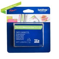 brother tze-mqg35 original p-touch label tape 12mm x 5m white on lime