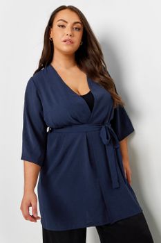Limited Collection Kimono Azul Marino Con Cinturón, Mujer Curvy Y Tallas Grandes, Limited Collection