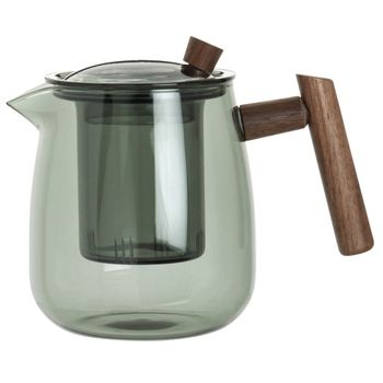 Tetera de cristal tintado de gris con asa de madera de acacia 1,2 l