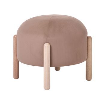 Taburete Otomana Tapizado De Terciopelo Patas De Madera Estilo Retro Marrón Claro Helen