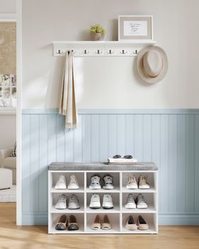 Banco zapatero con 9 compartimentos de color blanco y gris