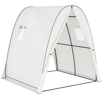 Outsunny Invernadero de jardín 1,8x1,8x2 m con puertas enrollables y amplias ventanas, invernadero túnel de jardín, Blanco   Aosom España
