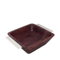 ensaladera de madera con asas plateadas 25x25x8 cm