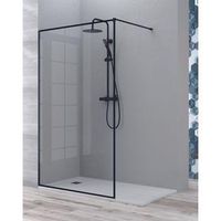 mampara de ducha fijo walk in reborde negro  vidrio templado 8mm antical  195cm altura  negro  70-120cm  120 cm 1 fijo - negro mate - reborde negro