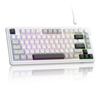 MageGee Teclado de Membrana Mini con Cable al 75%, 80 Teclas, Retroiluminación RGB, Perilla Giratoria, Escritura Silenciosa para Laptop, PC, Regalo