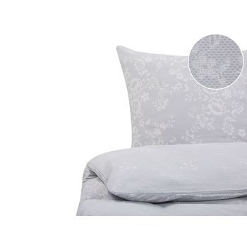 Conjunto De Fundas De Algodón Gris Blanco Funda De Almohada Patrón Floral 200 X 220 Cm Tradicional Elegante Dormitorio Morningside