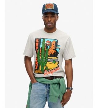 Superdry para hombre. M1012158A Camiseta Travel Postcard gris (M), Casual, Algodón, Manga corta