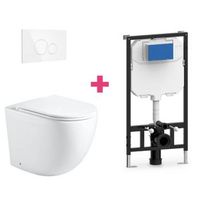 pack inodoro suspendido ceramica genova con cisterna y pulsador blanco redondo
