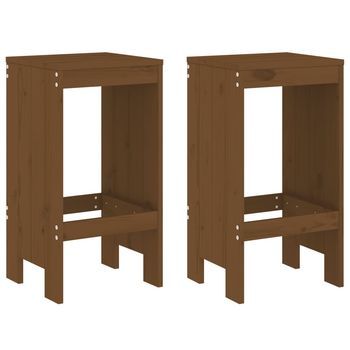 Pack 2 Uds Taburete | Reposapiéss De Cocina Madera Pino Marrón Miel 40x36x75 Cm