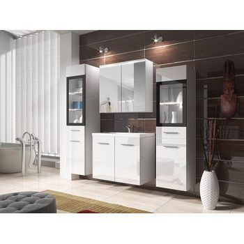 Conjunto De Muebles De Baño Madrid Ii, Juego De Muebles De Baño, Lavabo Incluido, Sin Iluminación Led, Color Blanco/blanco Brillo