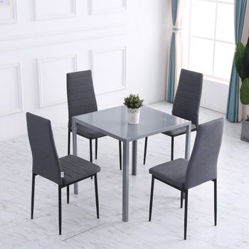 Set 4 Sillas De Comedor De Espuma Metal Lino Homcom 41x50x97cm-gris