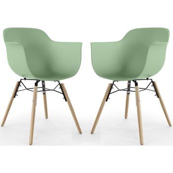 Silla De Comedor - Diseño Escandinavo - Patas De Madera - Pack De 2 - Nordika Verde Pastel