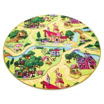 Alfombra Infantil Candy Town Círculo Para Niños Pueblo Calles Circulo 170 Cm
