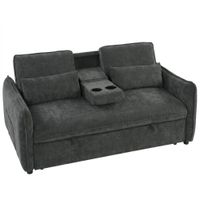 homcom sofa cama 2 plazas 3 en 1 con mesa auxiliar portavasos respaldo ajustable bolsillos laterales 2 almohadas gris oscuro    aosom espana