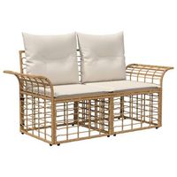 conjunto de sofas de exterior 3 piezas  mueble de jardin natural y crema poliester