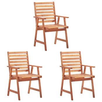 Pack 3 Uds Sillas Comedor De Jardín | Silla De Exterior | Sillón Y Cojines Madera Maciza Acacia