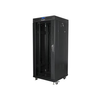 Rack independiente Lanberg FF01-6627-12BL 27U 600x600 LCD Cristal Templado 1200kg Negro