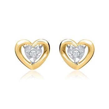14 quilates pendientes corazón oro amarillo 2 diamantes