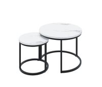 mesa de centro 2 piezas 60 cm - redonda metalica moderna anidada - blanca