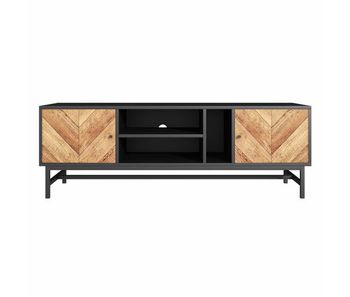 Mueble tv 150x38x55cm - con estantes y 2 puertas - natural + negro