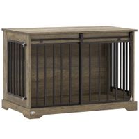pawhut jaula para perros en madera y acero con puerta corredera y mesa auxiliar 100x60x68 cm gris-marron   aosom espana