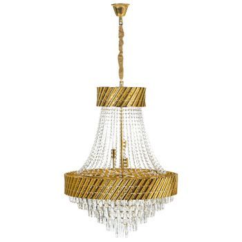 Lámpara Colgante De Araña Estilo Glamuroso Base De Metal Con Cristales Dorado Karsa