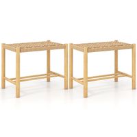 costway juego de 2 taburetes de barcomedor estructura de madera goma asiento de papel tejido sin respaldo para cocina natural