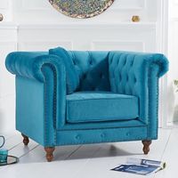 milano chesterfield teal plush velvet armchair
