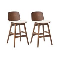 conjunto de 2 sillas de bar estructura de madera asiento de tela sin reposabrazos marron y beige claro charleston