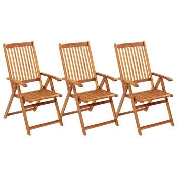 Pack 3 Uds Sillas De Jardín | Silla De Exterior | Sillón Plegables Y Cojines Madera Maciza Acacia
