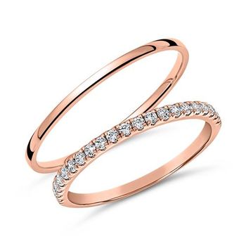 Juego de anillos de boda de oro rosa de 14 quilates con diamantes Lab