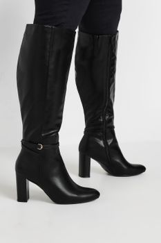 Black Heeled Knee High Boot In Extra Wide eee Fit