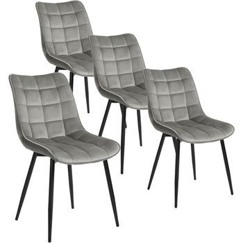 Set 4 Sillas De Comedor Sillas De Cocina Asiento Acolchado De Terciopelo Grueso Patas De Metal - Gris Claro - Woltu